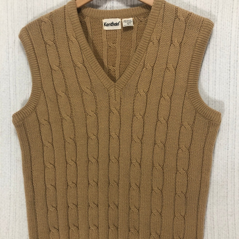 Kentfield Mens Vest‎ Cable Knit Acrylic Sleeveless Sweater Classic Preppy